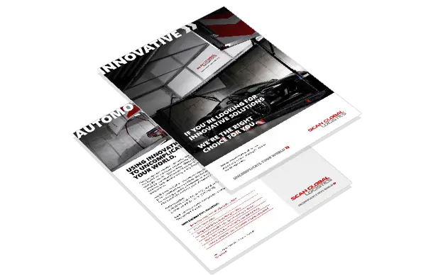 Brochures featuring the ATBneo car shipping container with an image of a car in a garage and text promoting innovative vehicle transportation solutions