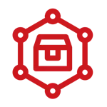 Red outline of a package inside a hexagonal network with connected nodes