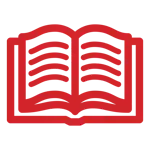 Red Print Logistics icon featuring an open book with curved text lines
